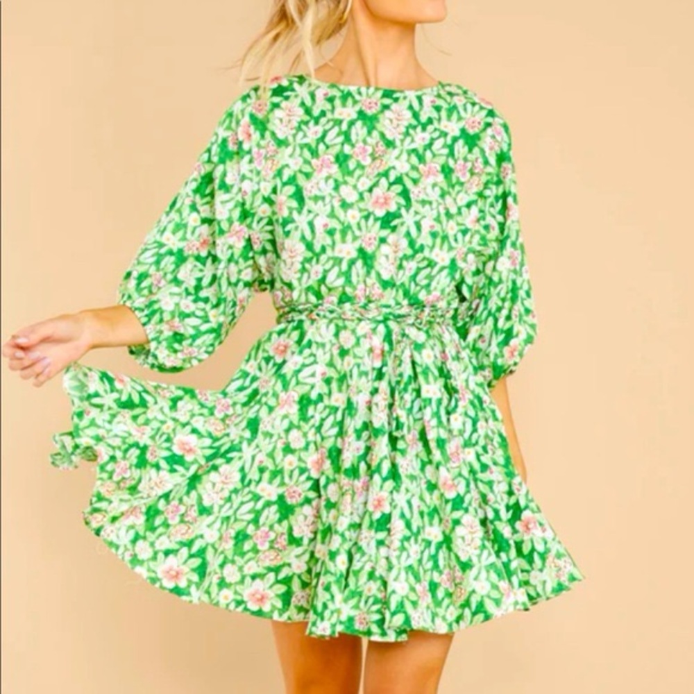 Aakaa Natures Glory Green Floral Mini Dress
